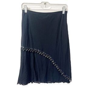 Vtg Y2K Veggies Womens Black A Line Skirt M Fringe Flowy Boho Dark Fairy Beaded